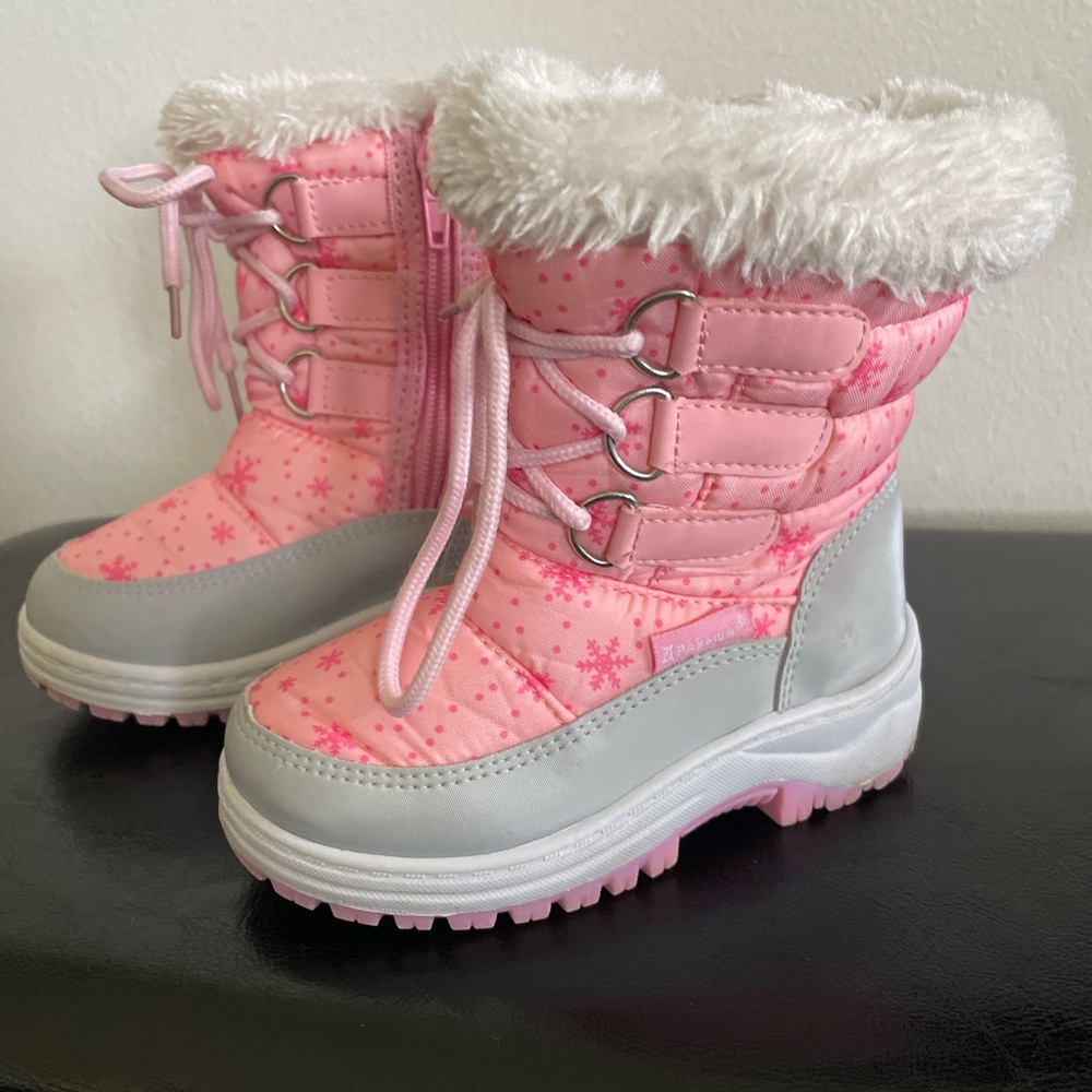 Pink and White Kids Winter Boots